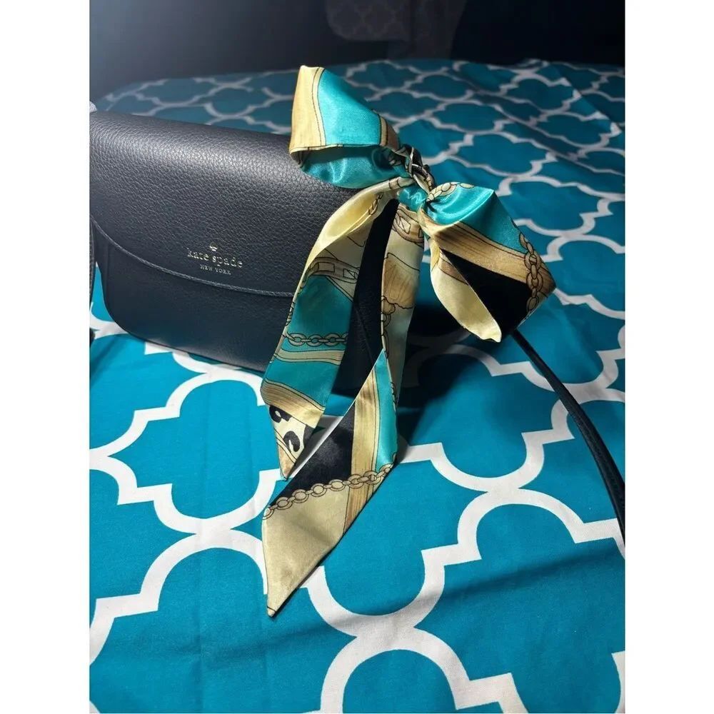 New Silk-Feel Teal and Gold Patterned Scarf Twilly Purse Bag 1.5” x 40”